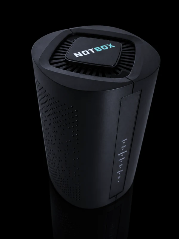 NOTBOX network appliance, three-quarter angle